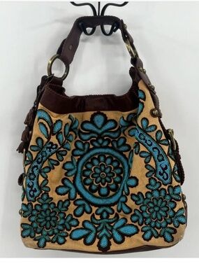 Vintage Isabella Fiore Turquoise Beaded Bag, large 70’s
